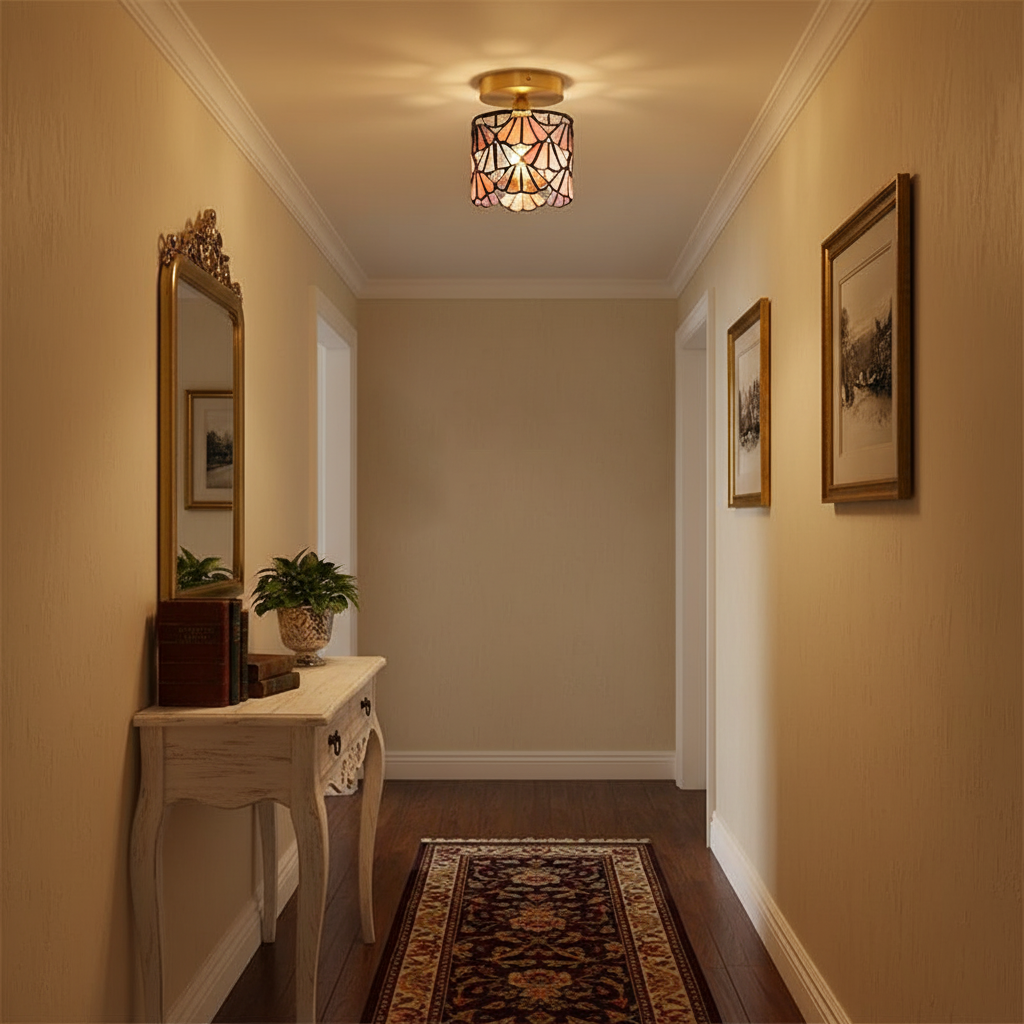 Flush Mount Glass Shade Ceiling Fixture 5 inch Brass Finish for Bathroom Bedroom Hallway Warm Ambient Lighting Vintage Style Decorative Home | Thomler