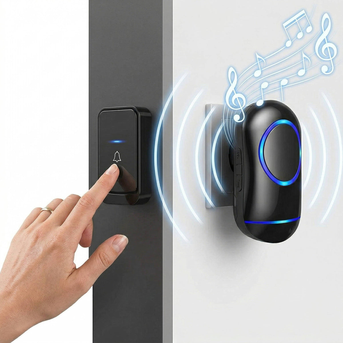 Kabellose Türklingel Plug & Play, wasserdichtes Türklingel-Set, 45 Klingeltöne, LED-Blitzlicht, 4 Lautstärkestufen