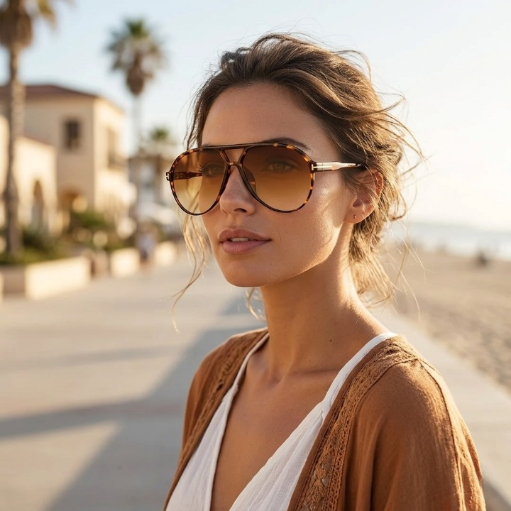 Oversized Aviator Sunglasses UV400 Protection Retro Square Frame Women Men Unisex 70s Vintage Style Lightweight Fashion Eyewear for Beach Fe | Thomler