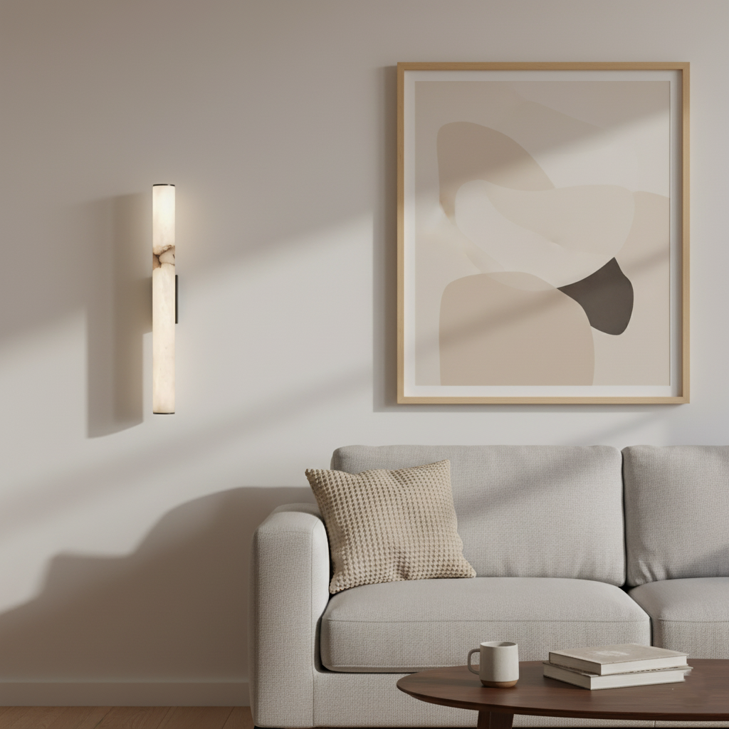 Vertikale Wandleuchte aus Stein und Metall mit sanftem LED-Licht für Schlafzimmer, Flure und Wohnzimmer – Uplight-Design bis 31 Zoll