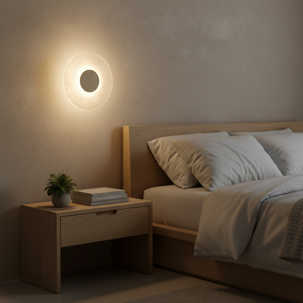 Circular Stone-Effect LED Sconce 12-Inch Diameter Flush-Mount Fixture for Hallways Bedrooms Living Rooms Modern Minimalist Design with Adjus | Thomler