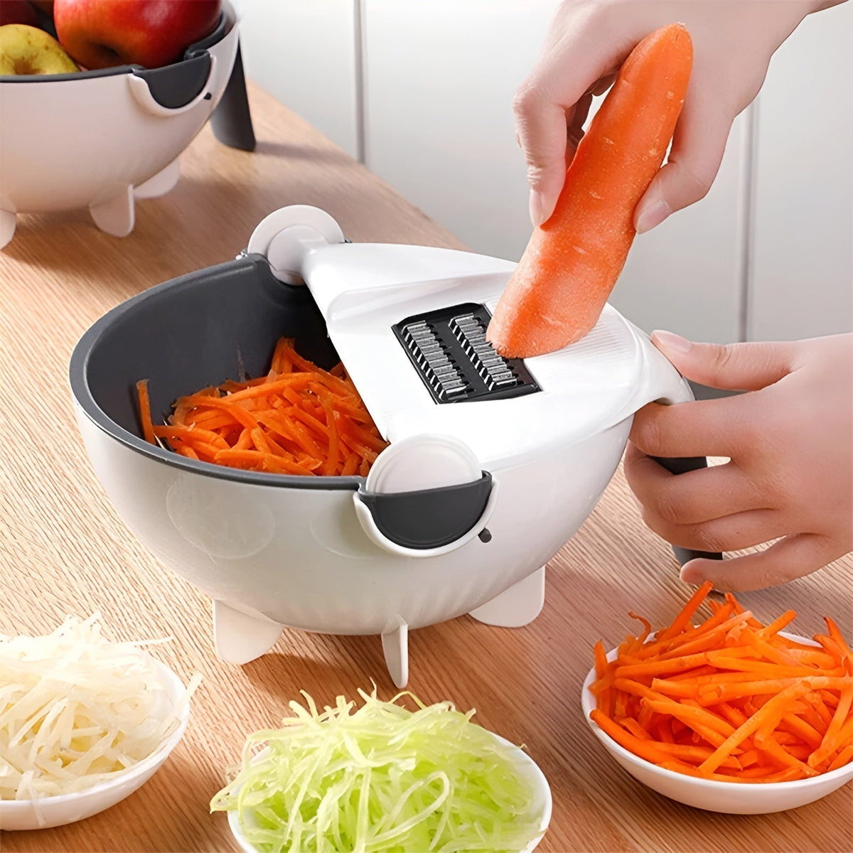 Picadora y cortadora de verduras con recipiente de drenaje, juego de herramientas de cocina todo en uno con rebanador, rallador y cortador en juliana para preparación de ensaladas, cuchillas de acero inoxidable | Thomler
