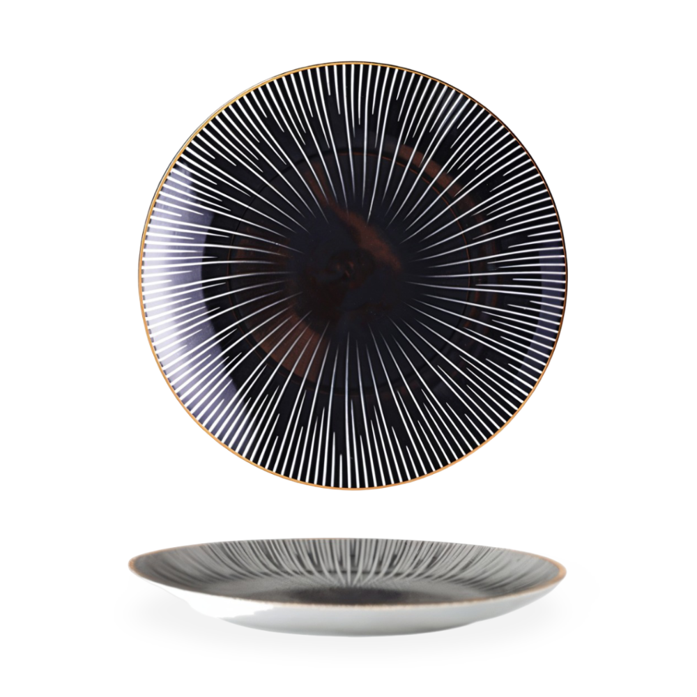 Dinner Plate Set 10 Inch Monochrome Pattern Gold Edge Fine China Dishware for Kitchen Table Modern Black White Serving Plates Dining Room De | Thomler