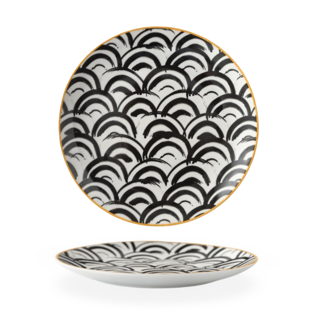 Dinner Plate Set 10 Inch Monochrome Pattern Gold Edge Fine China Dishware for Kitchen Table Modern Black White Serving Plates Dining Room De | Thomler
