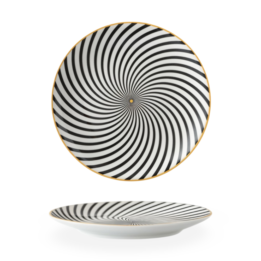 Dinner Plate Set 10 Inch Monochrome Pattern Gold Edge Fine China Dishware for Kitchen Table Modern Black White Serving Plates Dining Room De | Thomler