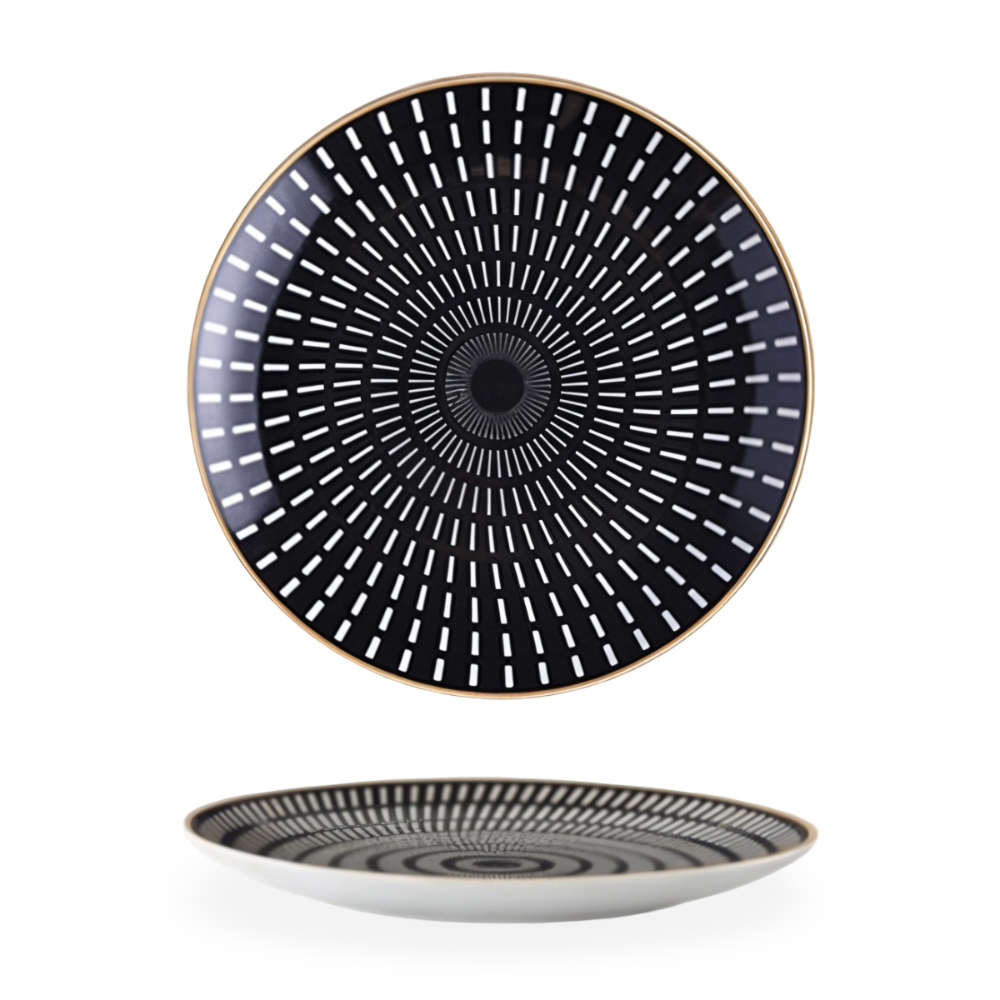 Dinner Plate Set 10 Inch Monochrome Pattern Gold Edge Fine China Dishware for Kitchen Table Modern Black White Serving Plates Dining Room De | Thomler