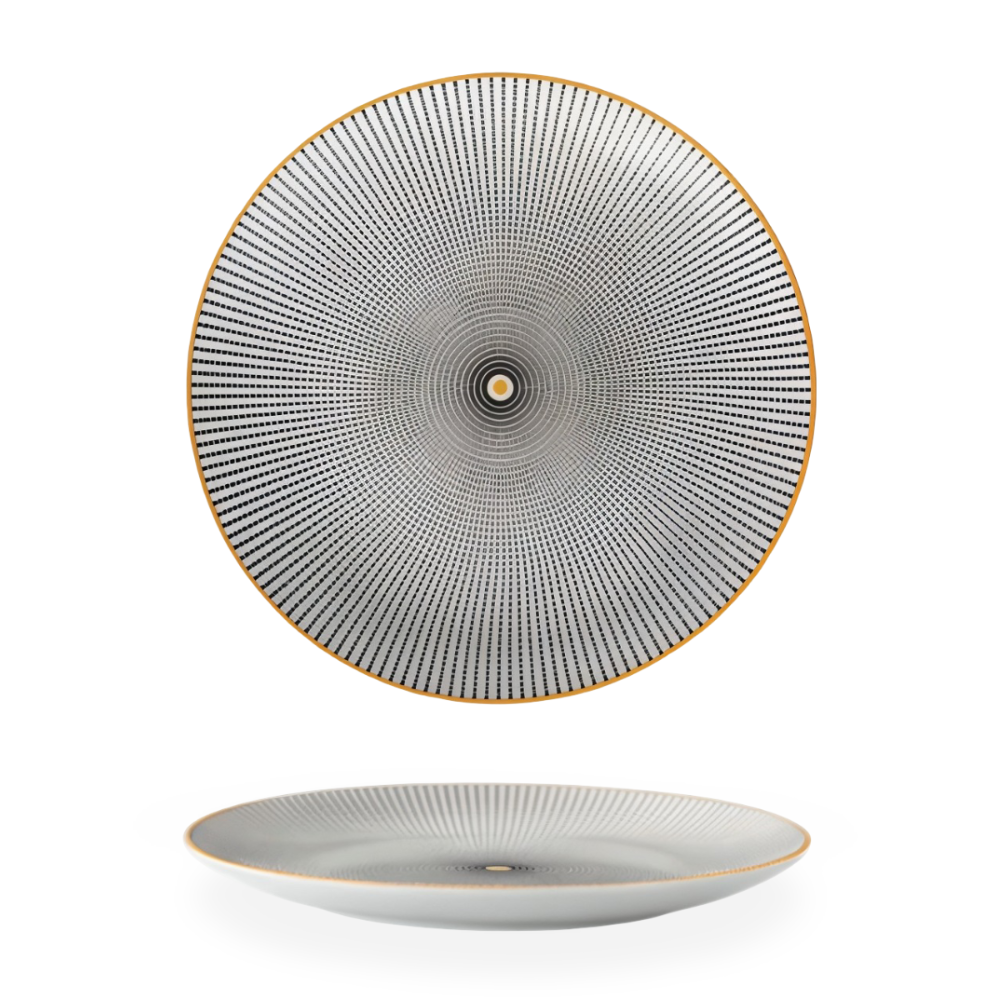 Dinner Plate Set 10 Inch Monochrome Pattern Gold Edge Fine China Dishware for Kitchen Table Modern Black White Serving Plates Dining Room De | Thomler