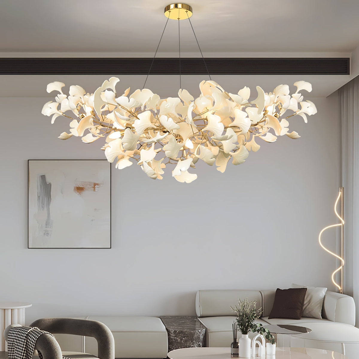 Keramik-Blatt-Kronleuchter mit höhenverstellbarer LED – Moderne organische Hängeleuchte für Esszimmer, Kücheninsel & Wohnzimmer | Thomler