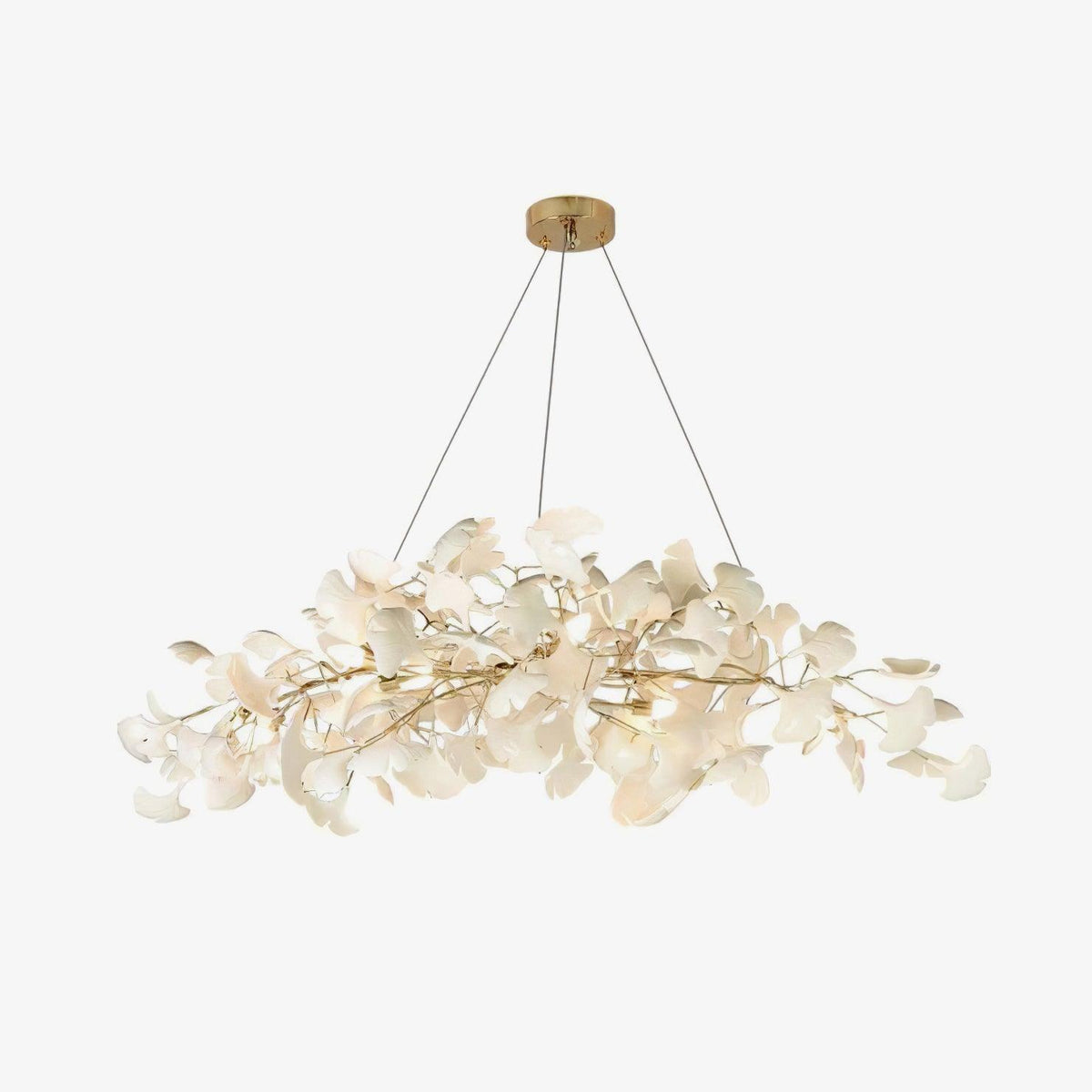 Lámpara de techo de porcelana hecha a mano con hojas y ramas flexibles, color dorado y blanco, 70 pulgadas, iluminación de diseño para comedor, vestíbulo y sala de estar