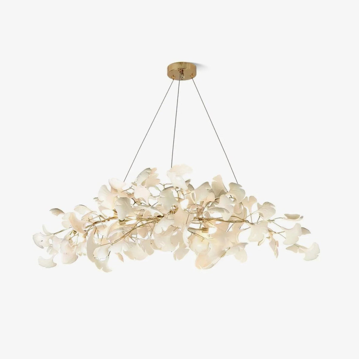 Lámpara de techo de porcelana hecha a mano con hojas y ramas flexibles, color dorado y blanco, 70 pulgadas, iluminación de diseño para comedor, vestíbulo y sala de estar