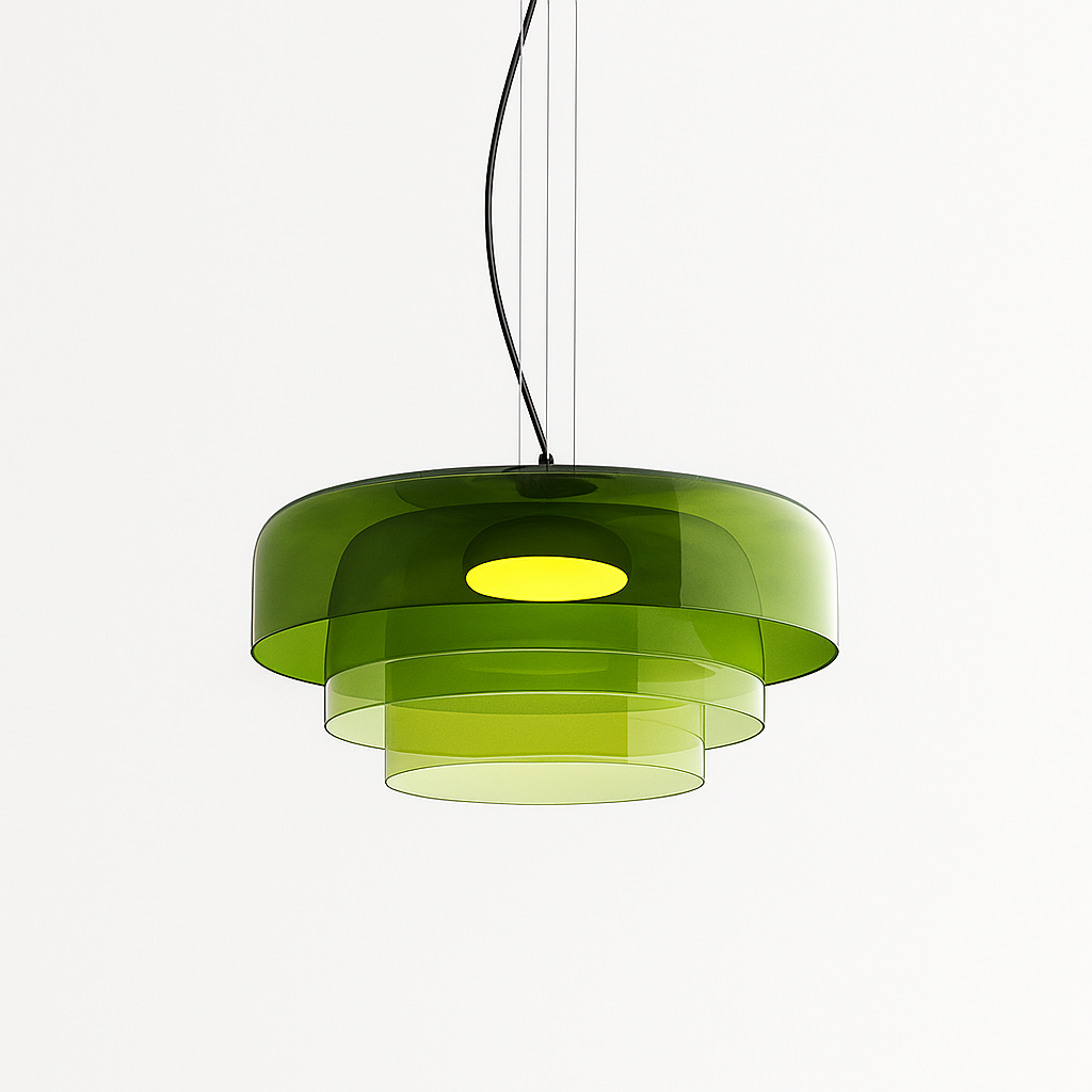 Hand-Blown Glass Dome Ceiling Light 16.5 in Adjustable Height Green Overhead Fixture for Dining Room Kitchen Island Modern Sculptural Ambien