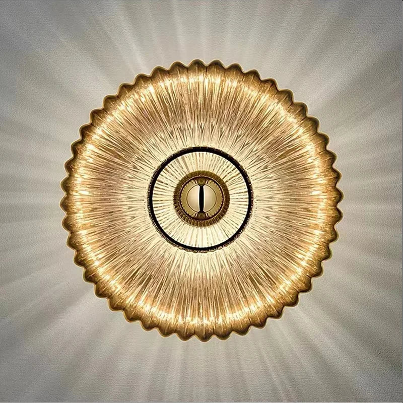 Textured Glass Shell Sconce in Golden Amber Finish for Bedroom Hallway Living Room Accent Lighting | Thomler