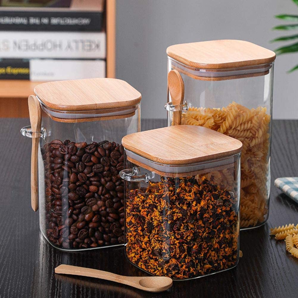 Vorratsgläser aus Glas mit Bambusdeckel, 20 cm, 3-teiliges luftdichtes Vorratsbehälter-Set für die Speisekammer, Küchenarbeitsplatte, Behälter für Trockenvorräte | Thomler