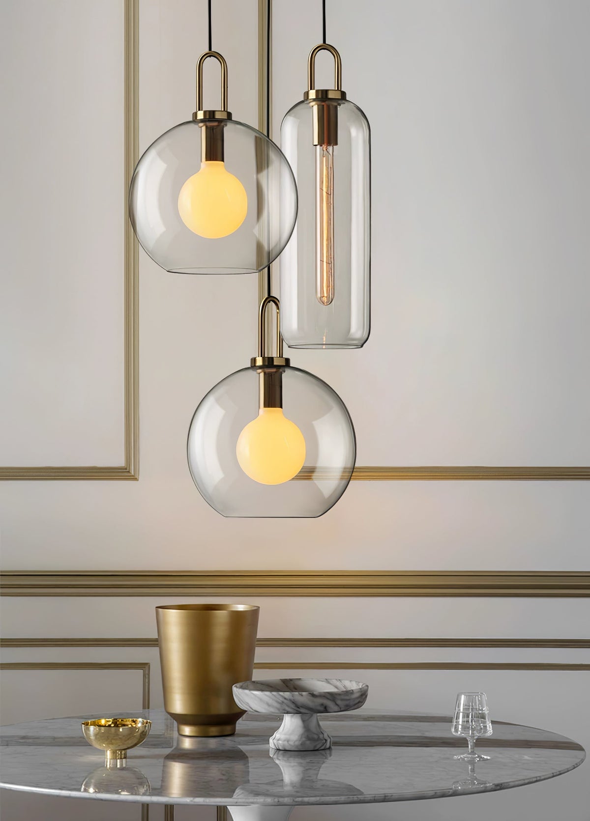 Glass Globe Hanging Light Fixture with Adjustable Cord for Dining Room Kitchen Island Bedroom Modern Minimalist Ceiling Pendant Lamp | Thomler