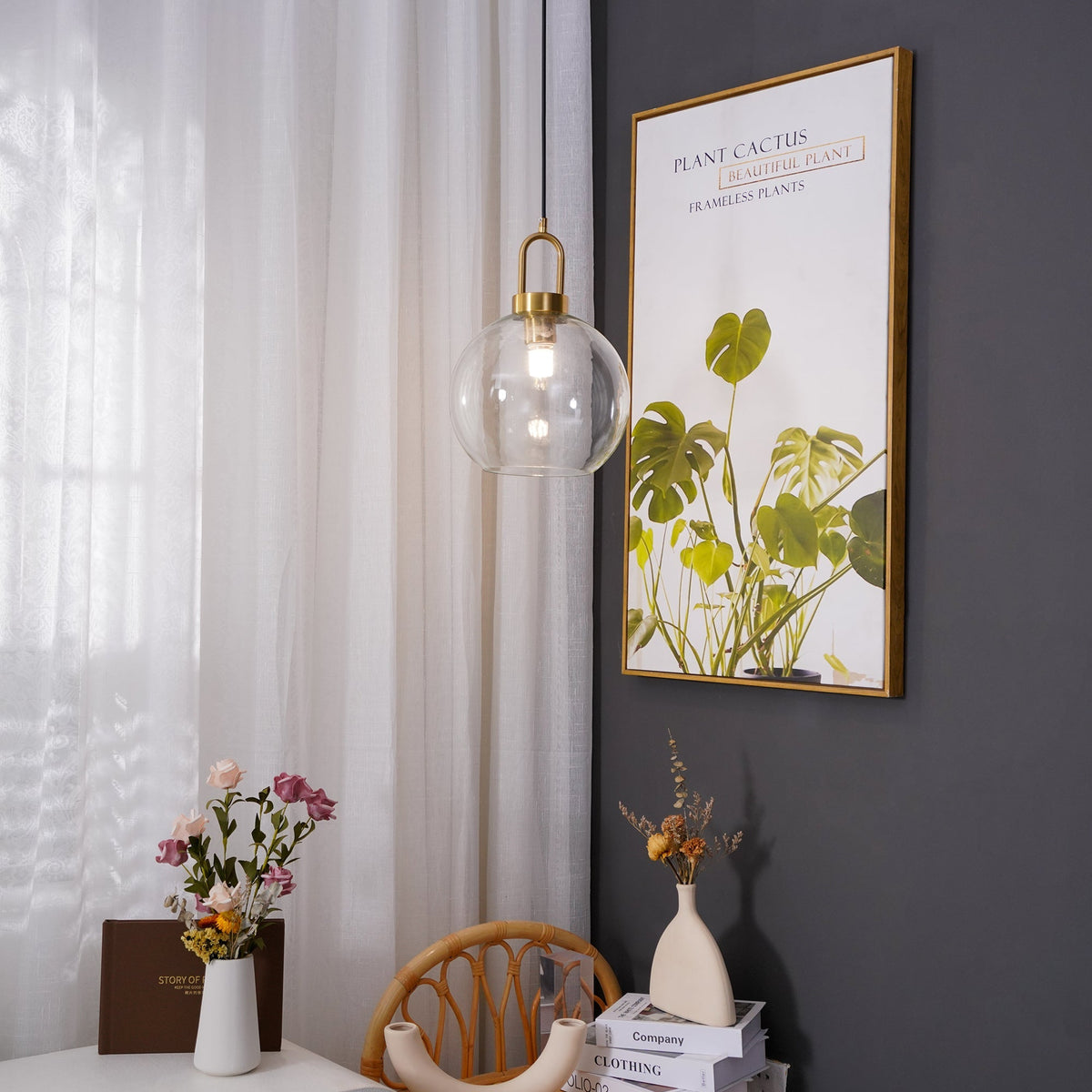 Glass Globe Hanging Light Fixture with Adjustable Cord for Dining Room Kitchen Island Bedroom Modern Minimalist Ceiling Pendant Lamp | Thomler