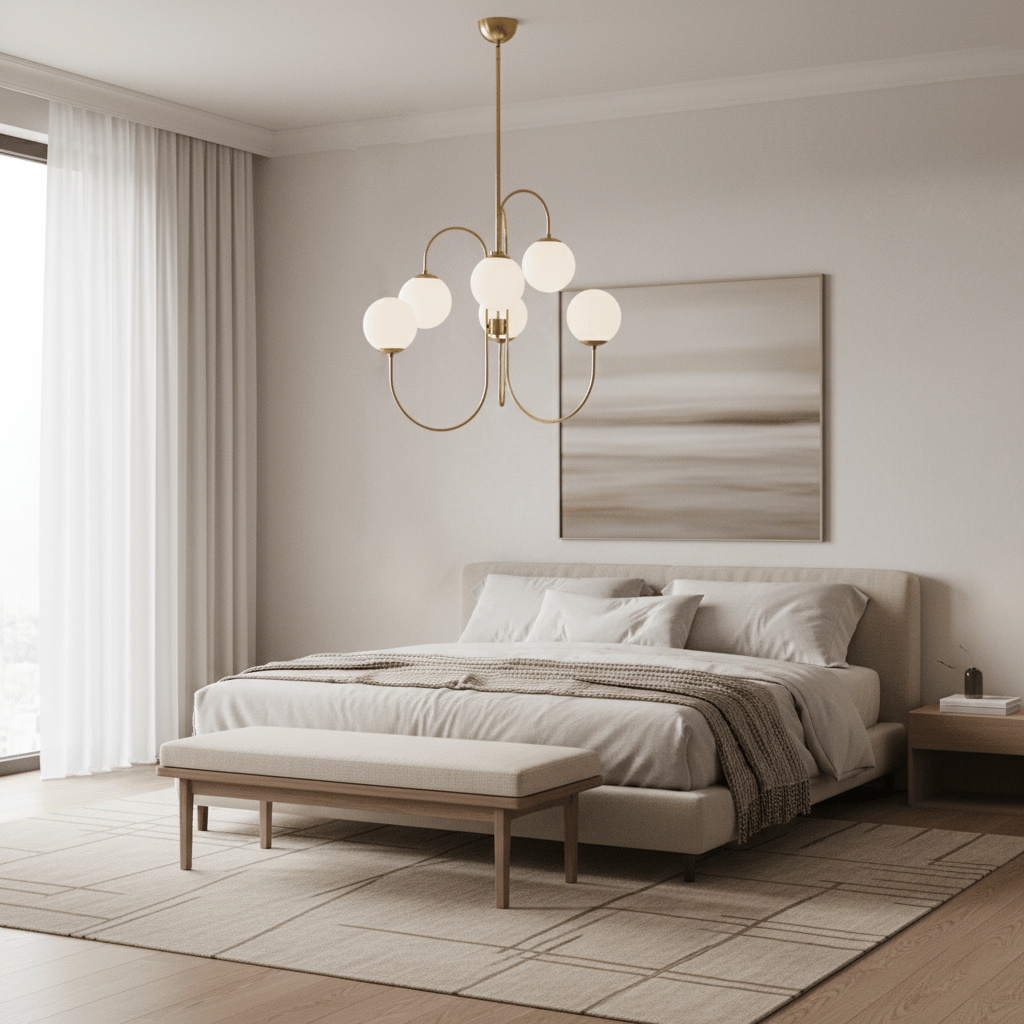 Lámpara de techo de varios brazos, marco de metal, pantallas de vidrio esmerilado, oro, negro, blanco, 30 pulgadas de diámetro, para sala de estar, comedor, dormitorio, luz superior | Thomler