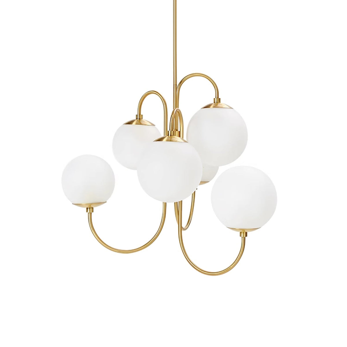Lámpara de techo de varios brazos, marco de metal, pantallas de vidrio esmerilado, oro, negro, blanco, 30 pulgadas de diámetro, para sala de estar, comedor, dormitorio, luz superior | Thomler
