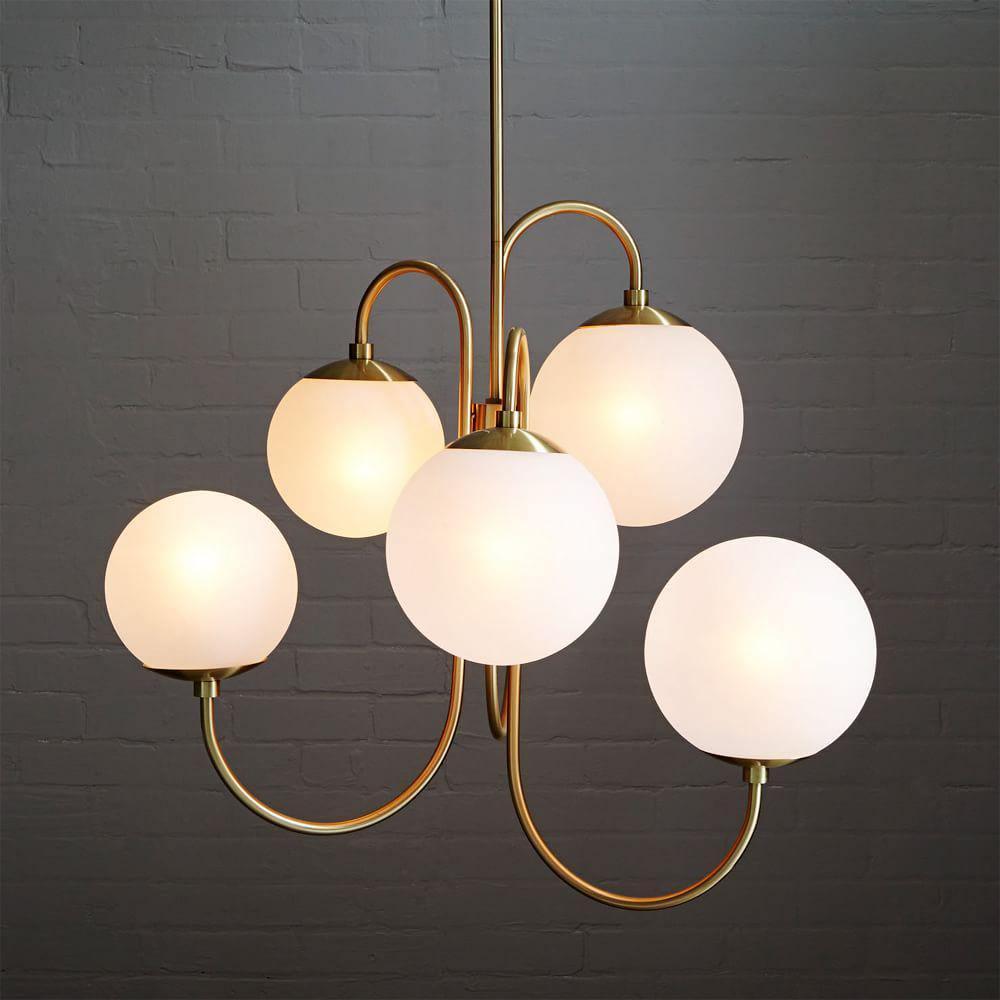Lámpara de techo de varios brazos, marco de metal, pantallas de vidrio esmerilado, oro, negro, blanco, 30 pulgadas de diámetro, para sala de estar, comedor, dormitorio, luz superior | Thomler