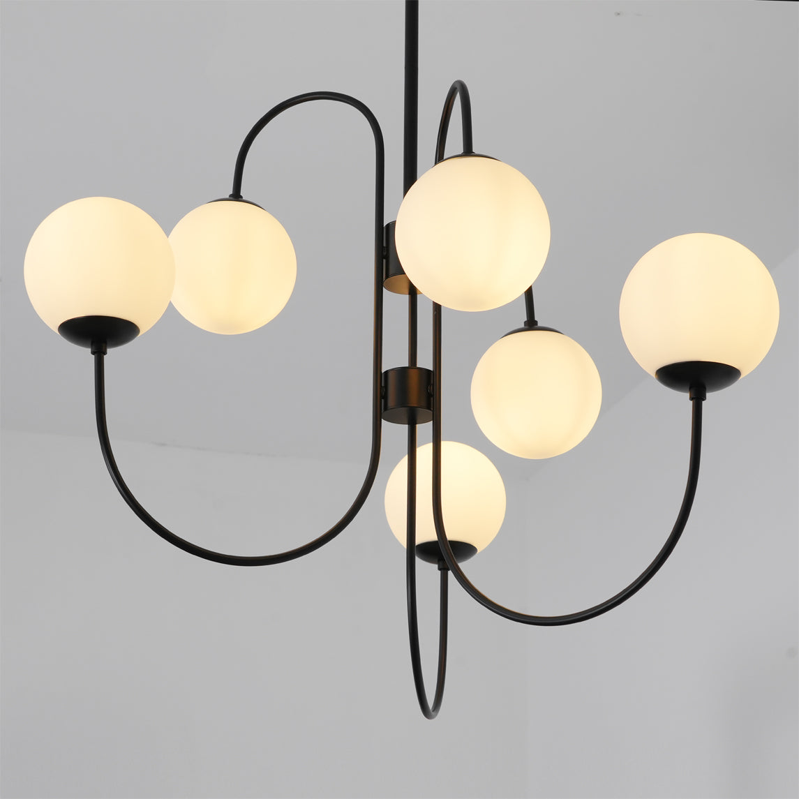 Lámpara de techo de varios brazos, marco de metal, pantallas de vidrio esmerilado, oro, negro, blanco, 30 pulgadas de diámetro, para sala de estar, comedor, dormitorio, luz superior | Thomler