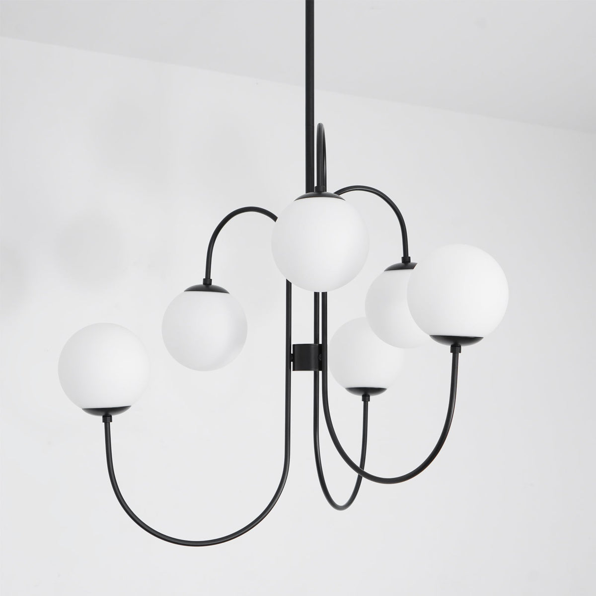 Lámpara de techo de varios brazos, marco de metal, pantallas de vidrio esmerilado, oro, negro, blanco, 30 pulgadas de diámetro, para sala de estar, comedor, dormitorio, luz superior | Thomler
