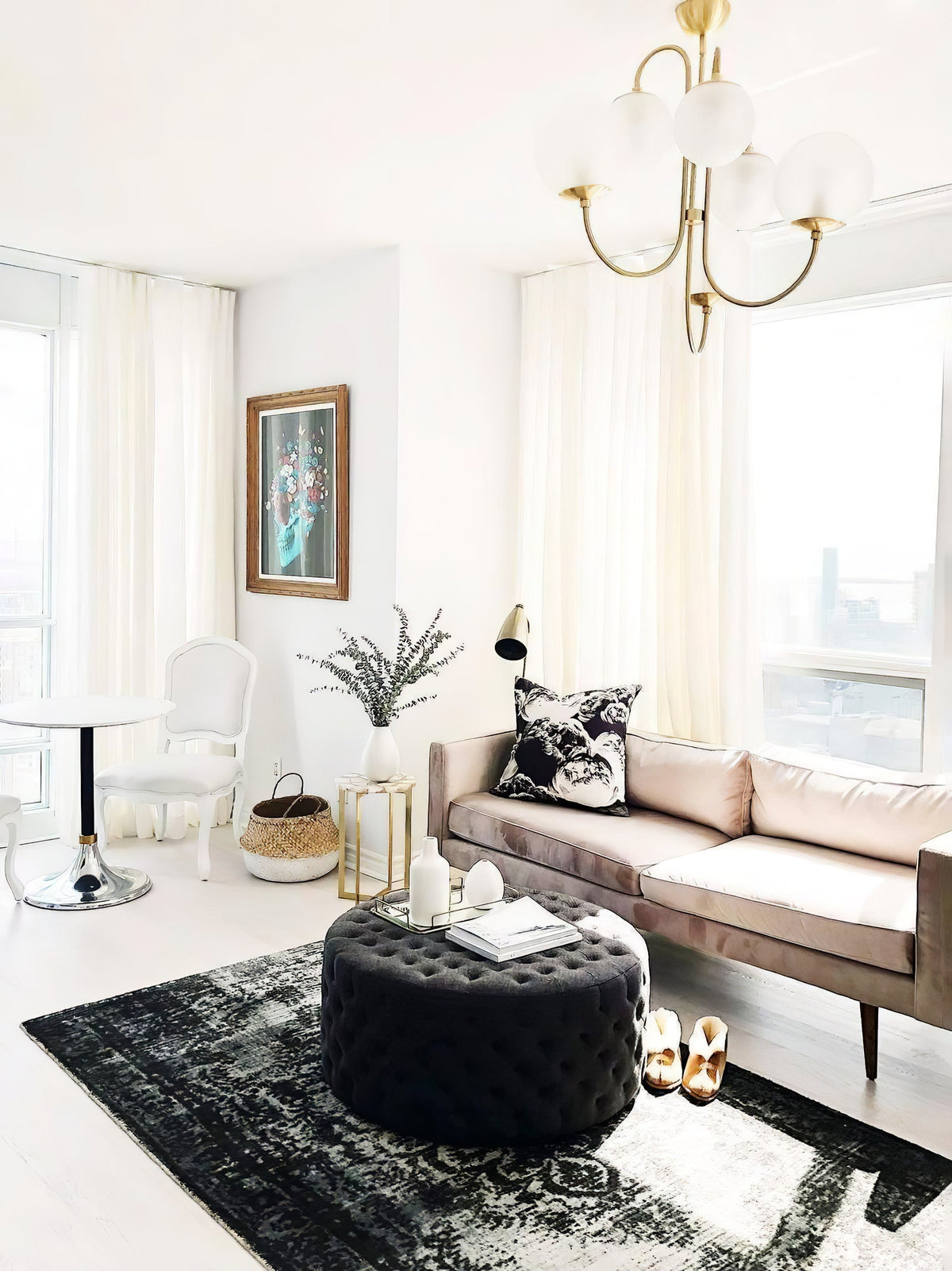 Lámpara de techo de varios brazos, marco de metal, pantallas de vidrio esmerilado, oro, negro, blanco, 30 pulgadas de diámetro, para sala de estar, comedor, dormitorio, luz superior | Thomler