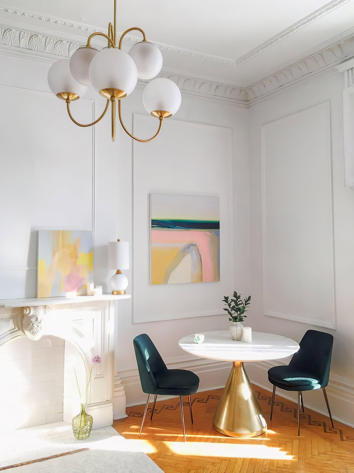 Lámpara de techo de varios brazos, marco de metal, pantallas de vidrio esmerilado, oro, negro, blanco, 30 pulgadas de diámetro, para sala de estar, comedor, dormitorio, luz superior | Thomler