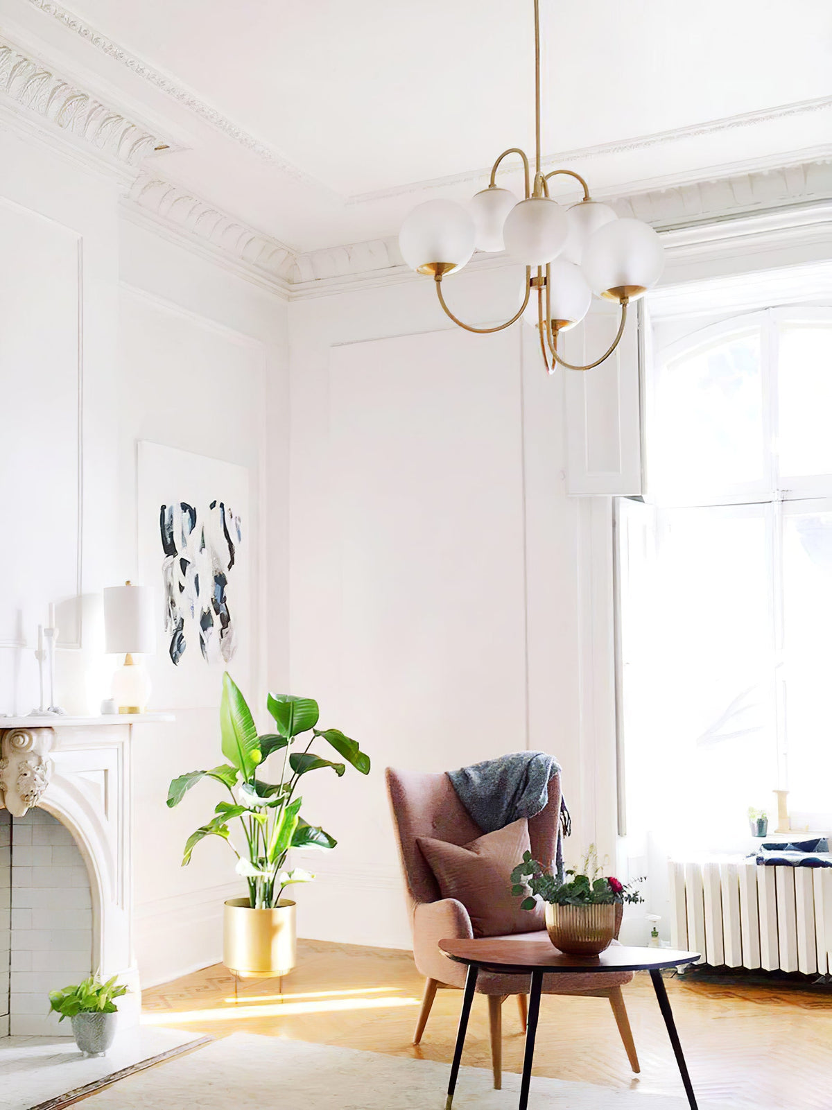 Lámpara de techo de varios brazos, marco de metal, pantallas de vidrio esmerilado, oro, negro, blanco, 30 pulgadas de diámetro, para sala de estar, comedor, dormitorio, luz superior | Thomler