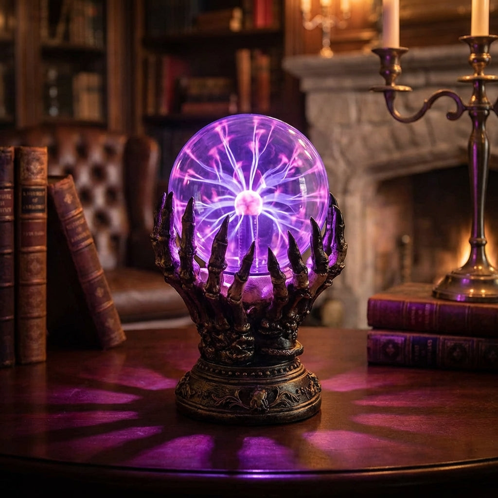 Skeletthand-Plasma-Lampe mit interaktiver Touch-Kugel und farbwechselndem Licht