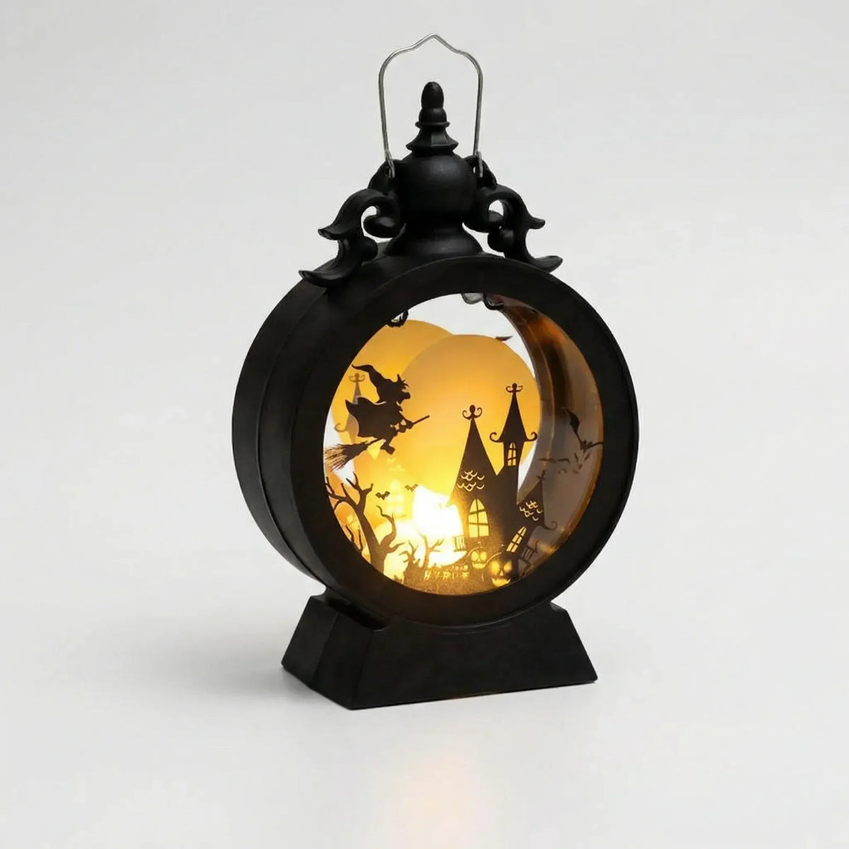 Halloween LED-lantaarn met gotisch raam en silhouet-uitsparingen
