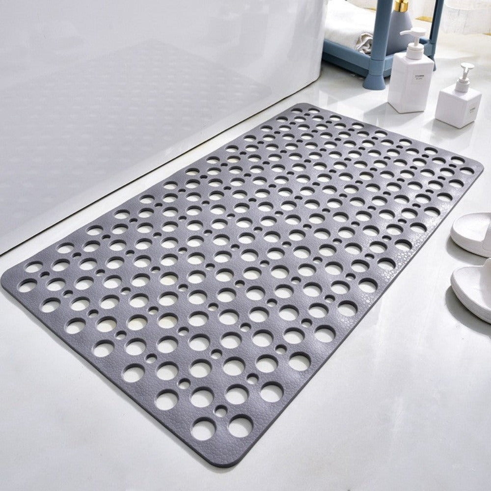 Rutschfeste Badematte mit Abflusslöchern, Grau, 60x40 cm, PVC, schnelltrocknende Sicherheits-Badeinlage für Dusche, Wanne, Nassbereiche, Heim-Spa, Senioren | Thomler