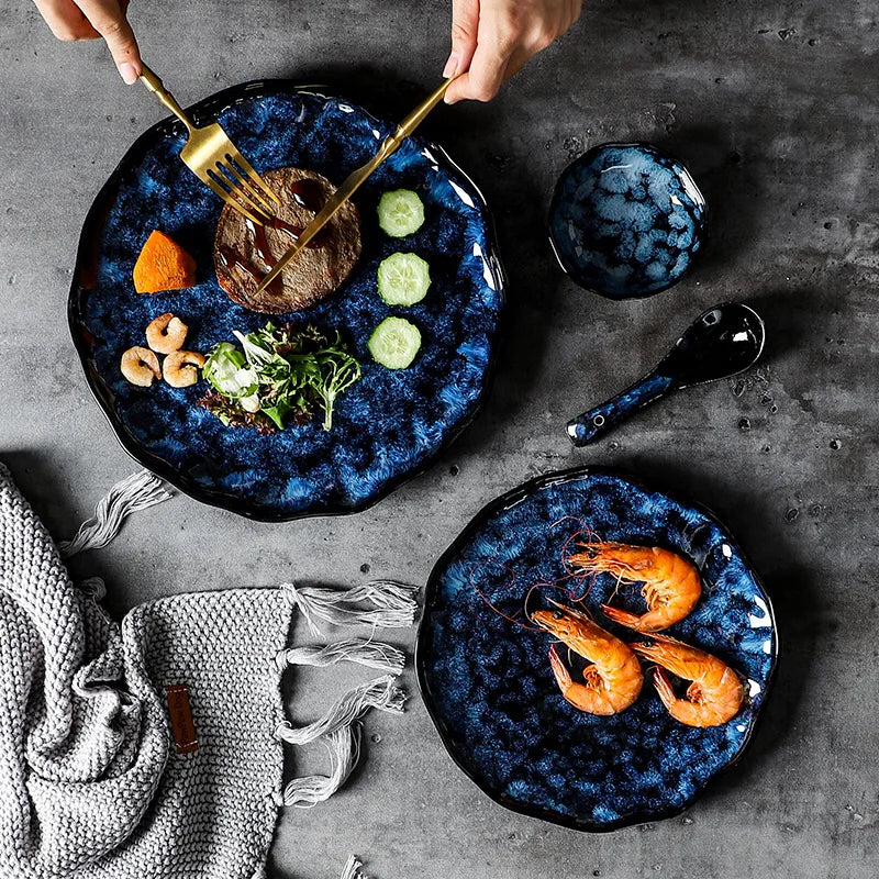 10-Piece Ceramic Dinnerware Set with Galaxy-Inspired Design for Everyday Dining & Special Occasions | Microwave & Dishwasher Safe | Thomler