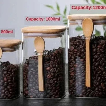 Vorratsgläser aus Glas mit Bambusdeckel, 20 cm, 3-teiliges luftdichtes Vorratsbehälter-Set für die Speisekammer, Küchenarbeitsplatte, Behälter für Trockenvorräte | Thomler