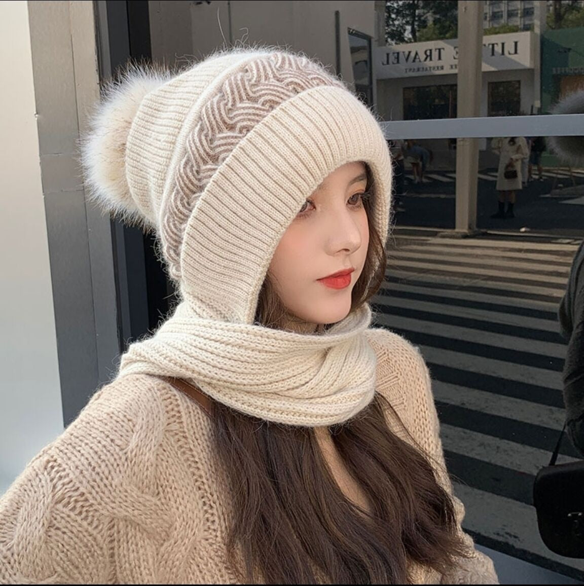 Hooded Scarf with Attached Beanie for Women – Knit Cowl Hood for Head & Neck Warmth