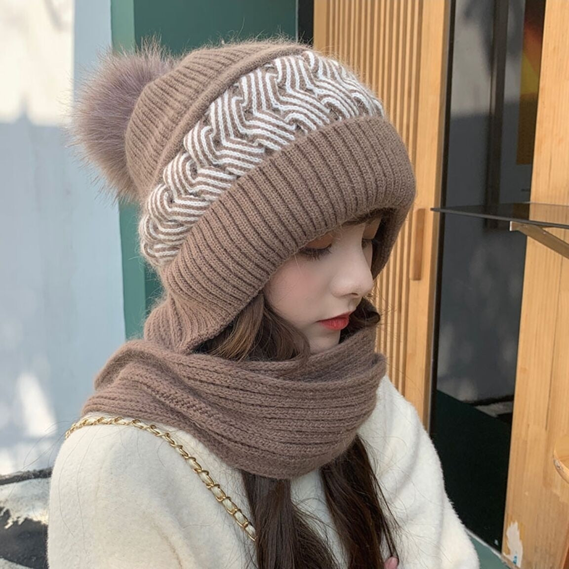 Hooded Scarf with Attached Beanie for Women – Knit Cowl Hood for Head & Neck Warmth