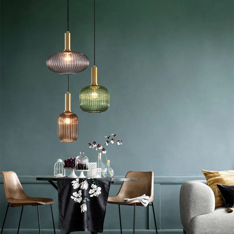 Lámpara de techo de cristal tintado con casquillo E27, pantalla de 12 pulgadas para comedor, isla de cocina, bar, salón, cable ajustable, diseño de inspiración escandinava | Thomler