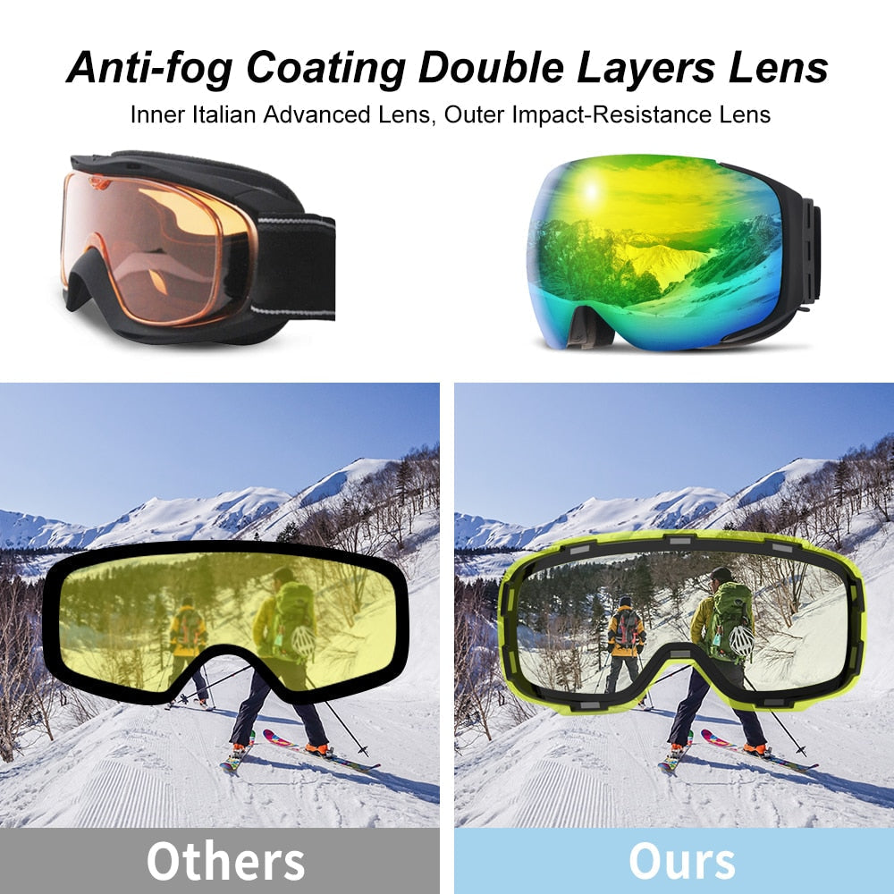 Snow Sport Goggles with UV Protection and Anti-Fog Magnetic Lens System for Skiing and Snowboarding