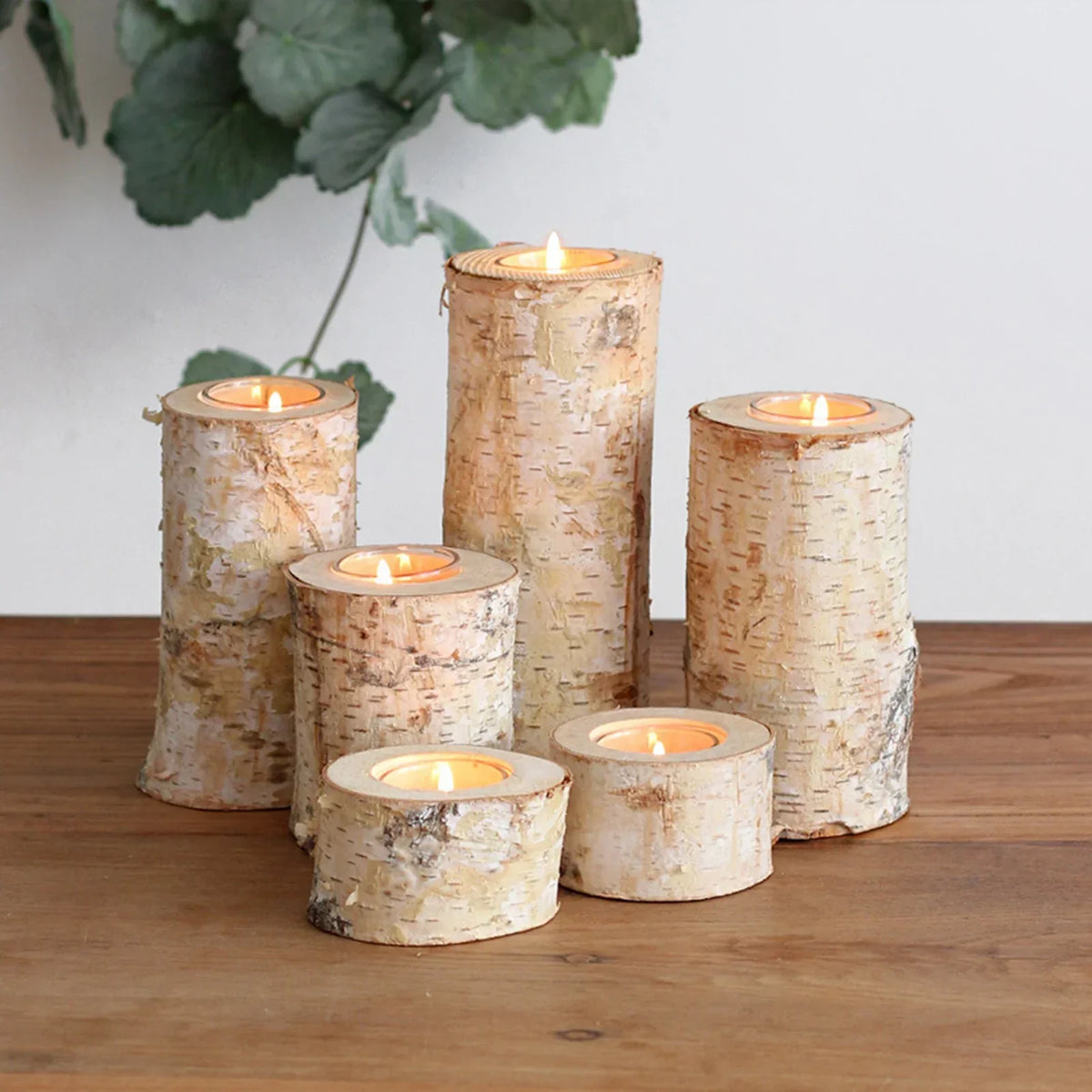 Natural Wood Tealight Holder Rustic Decorative Accent Glass Insert Candle Stand for Dining Table Living Room Mantle Home Decor Centerpiece | Thomler
