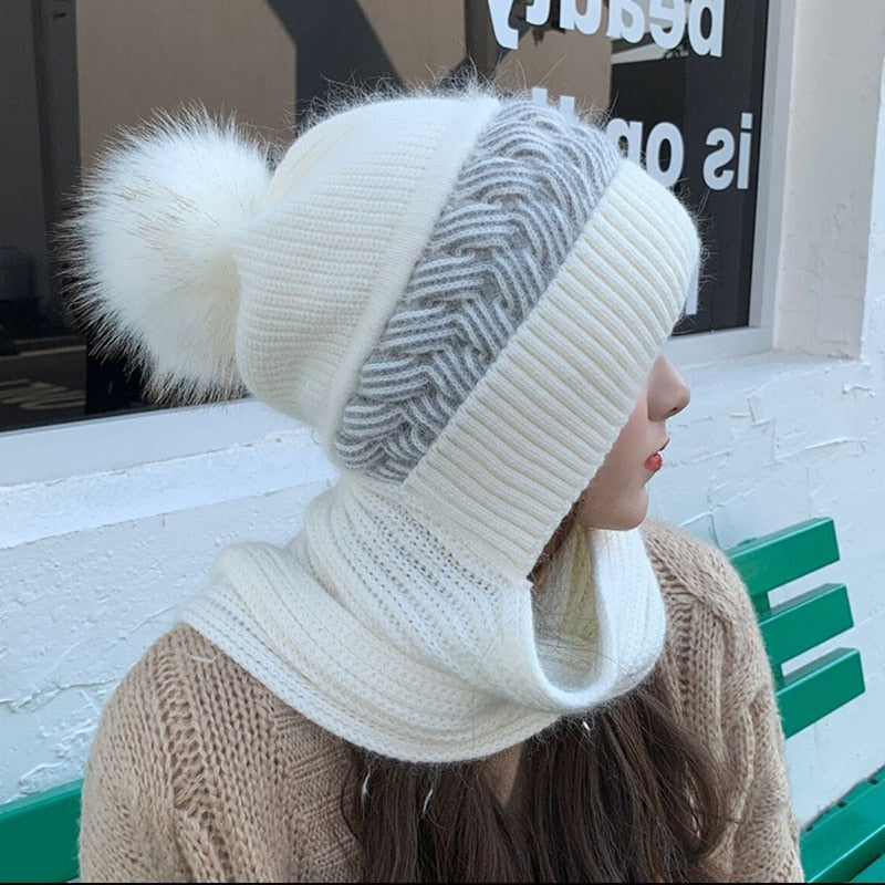 Hooded Scarf with Attached Beanie for Women – Knit Cowl Hood for Head & Neck Warmth