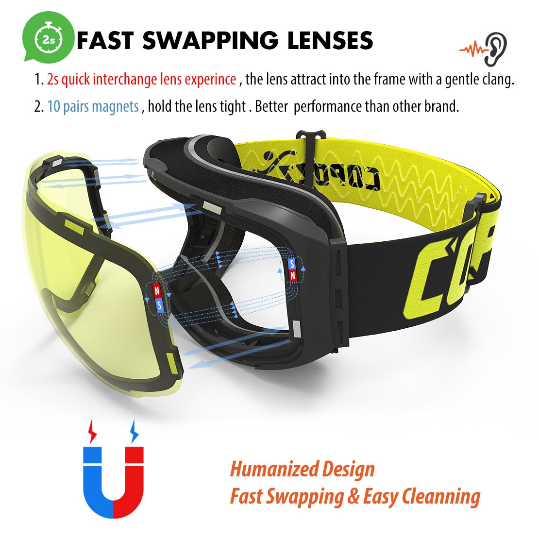 Snow Sport Goggles with UV Protection and Anti-Fog Magnetic Lens System for Skiing and Snowboarding