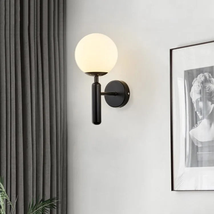 Globe Wall Sconce with 5.5-Inch Glass Shade Black and Gold Finish Bedroom Hallway Ambient Light E14 Socket Modern Minimalist Design for Entr | Thomler