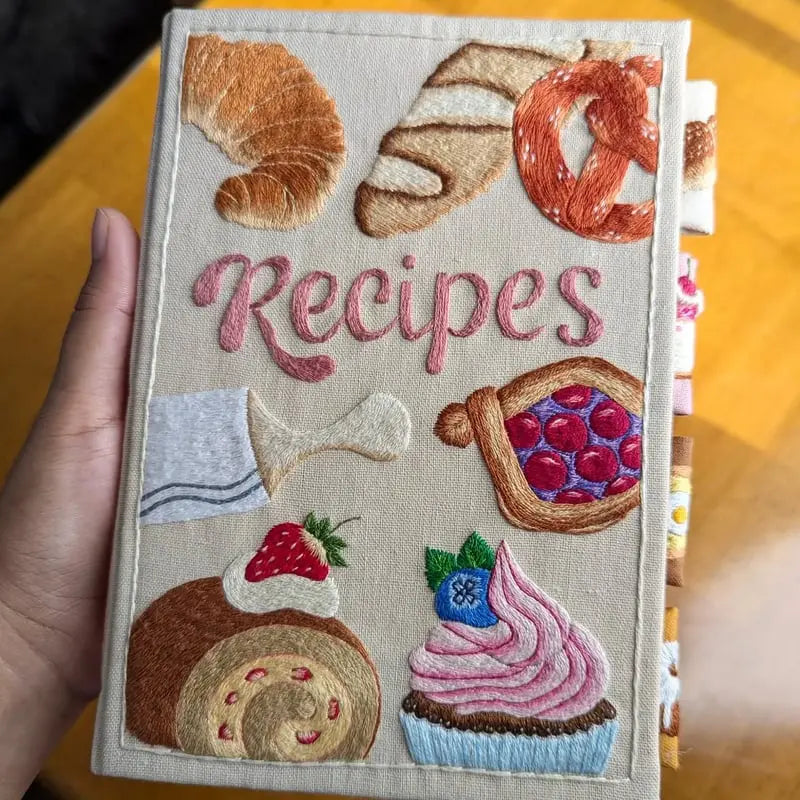 Hand-Embroidered Recipe Journal with Splash-Resistant Pages for Home Cooks & Meal Planning | Thomler