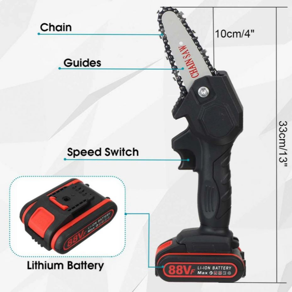 Cordless Electric Mini Chainsaw with 2 Batteries – Compact One-Hand Pruning Saw for Trees & Yard Work