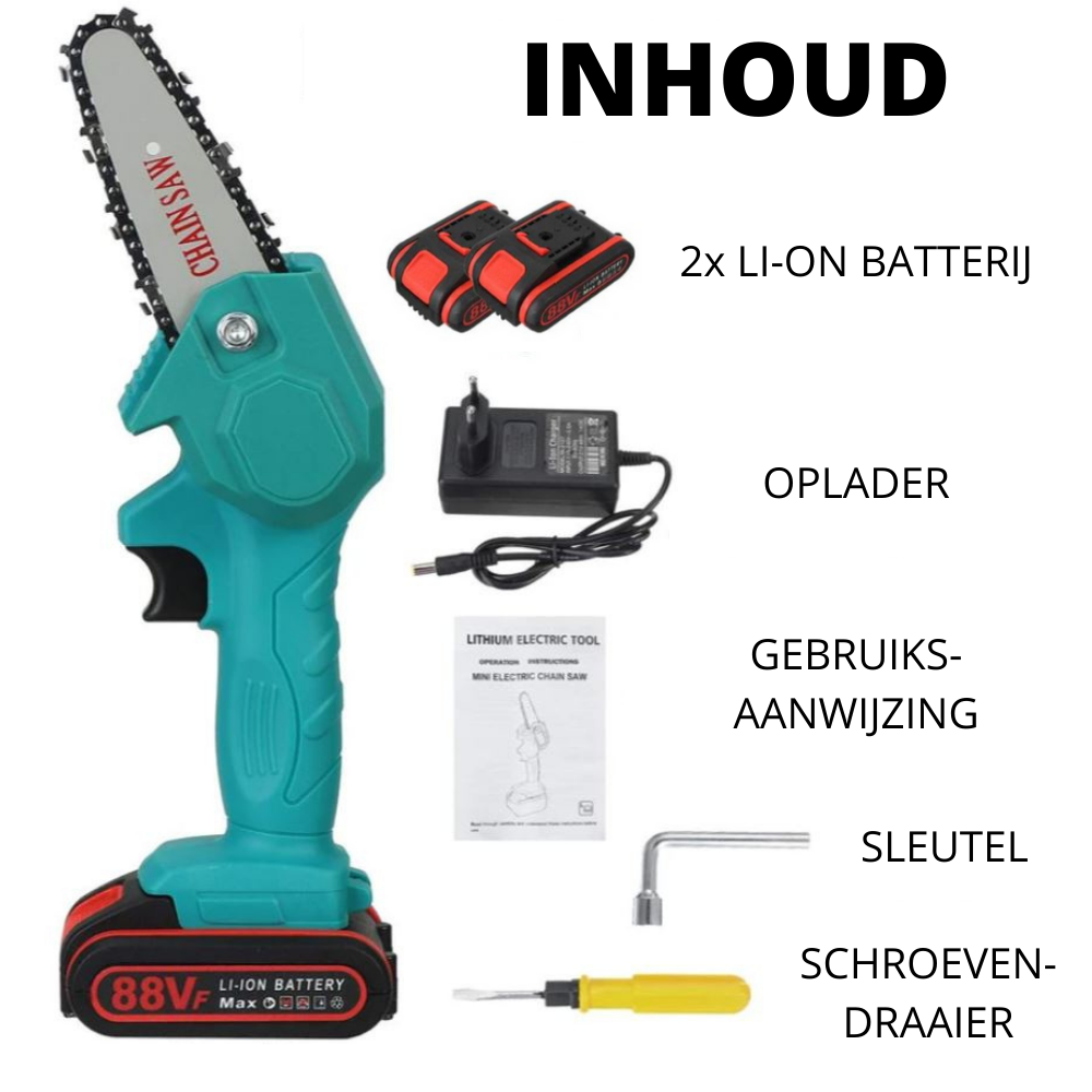 Cordless Electric Mini Chainsaw with 2 Batteries – Compact One-Hand Pruning Saw for Trees & Yard Work