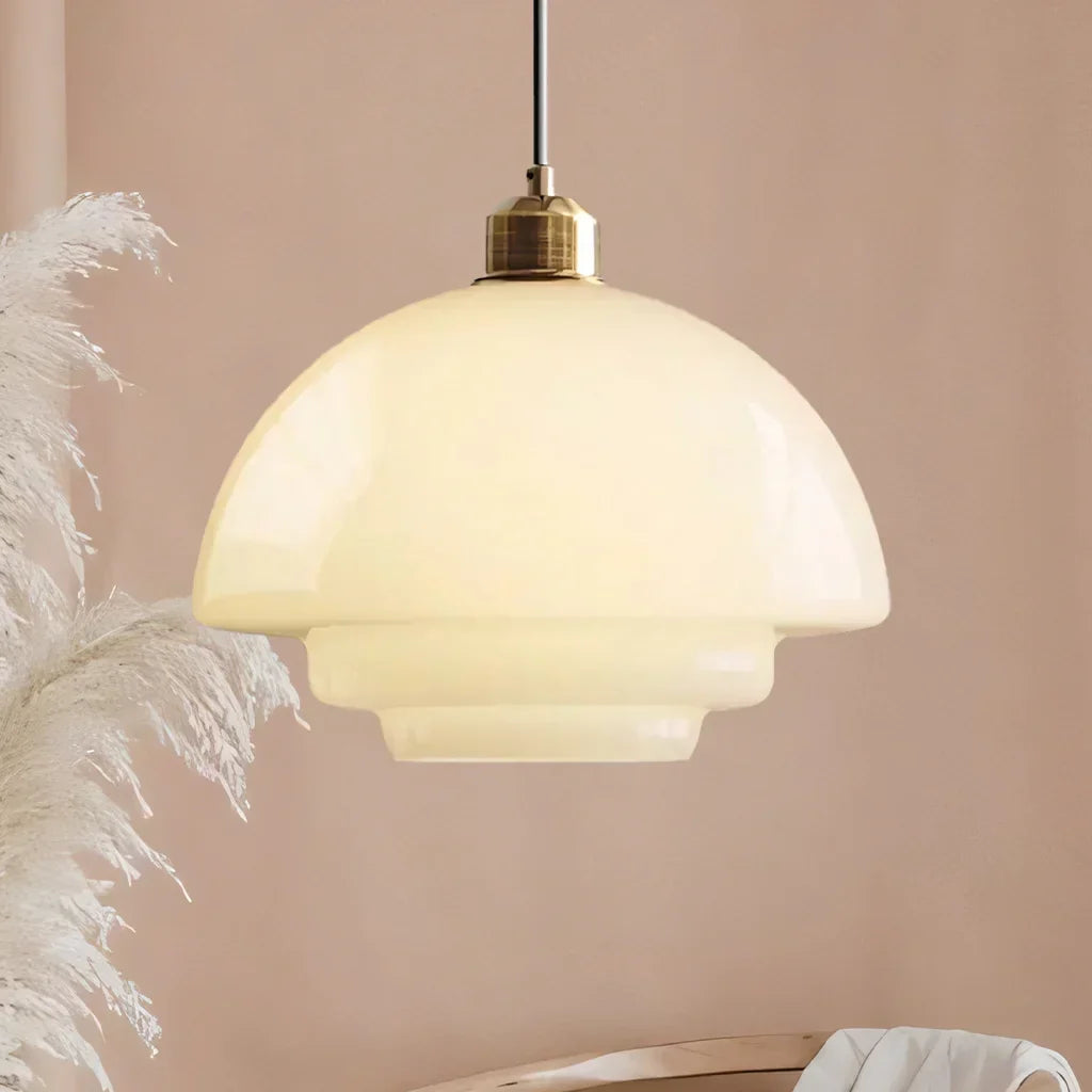 White Glass Hanging Ceiling Fixture 12.6 in Adjustable Cord Modern Island Light for Kitchen Dining Room Bedroom Foyer E27 Base Art Deco Styl | Thomler
