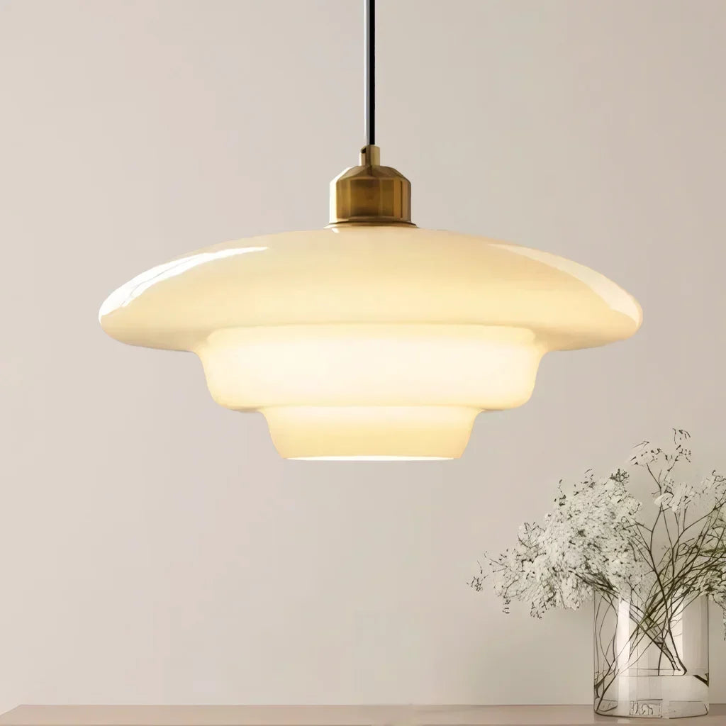 White Glass Hanging Ceiling Fixture 12.6 in Adjustable Cord Modern Island Light for Kitchen Dining Room Bedroom Foyer E27 Base Art Deco Styl | Thomler