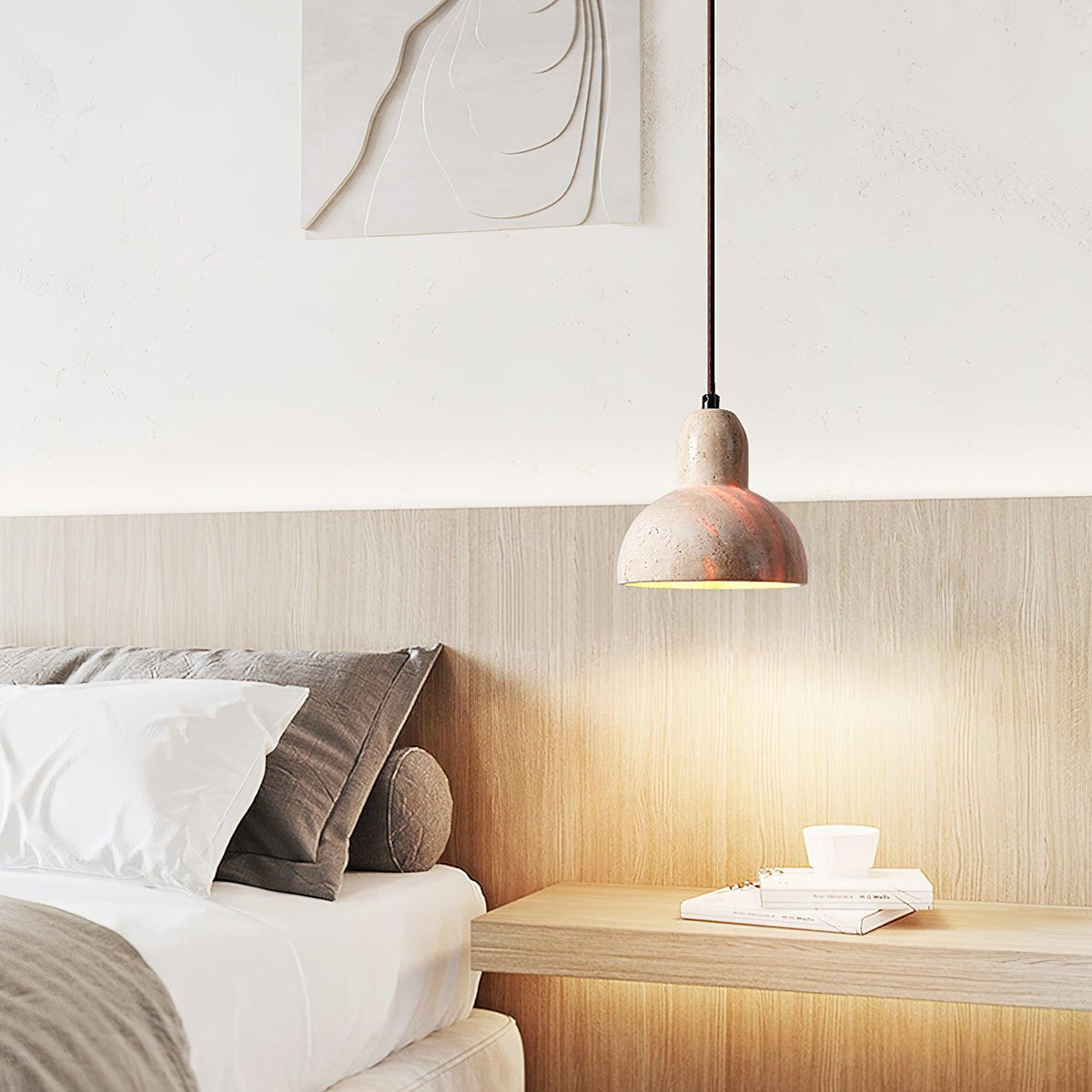 Lámpara colgante de piedra E26 40W, luz cenital de textura natural para isla, barra de cocina o rincón de desayuno, luz descendente enfocada | Thomler