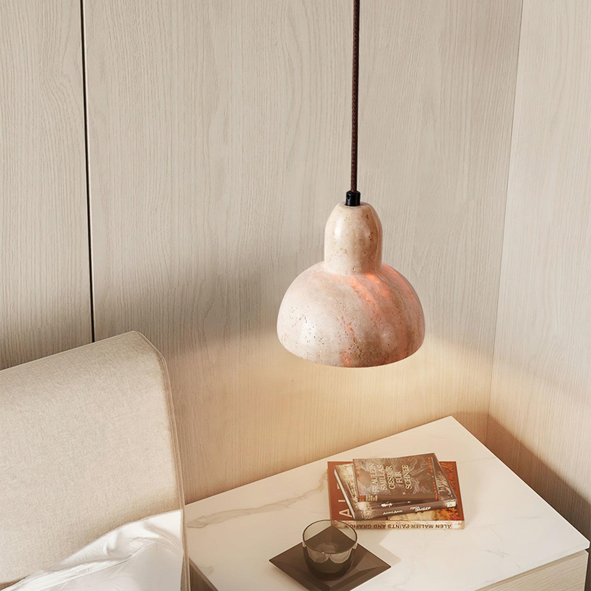 Lámpara colgante de piedra E26 40W, luz cenital de textura natural para isla, barra de cocina o rincón de desayuno, luz descendente enfocada | Thomler