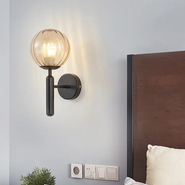 Globe Wall Sconce with 5.5-Inch Glass Shade Black and Gold Finish Bedroom Hallway Ambient Light E14 Socket Modern Minimalist Design for Entr | Thomler