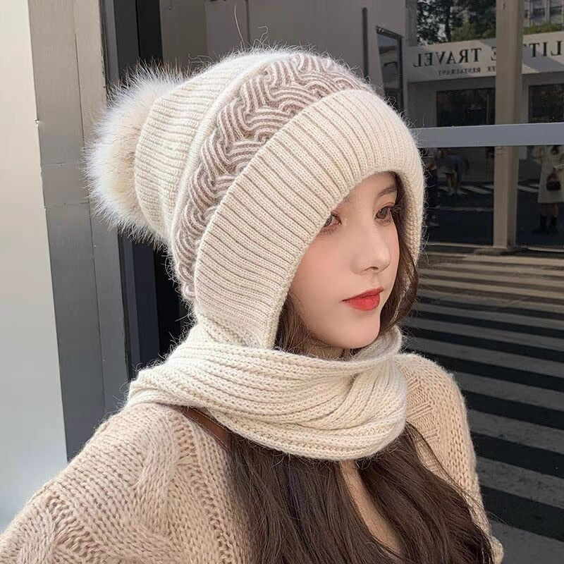 Hooded Scarf with Attached Beanie for Women – Knit Cowl Hood for Head & Neck Warmth