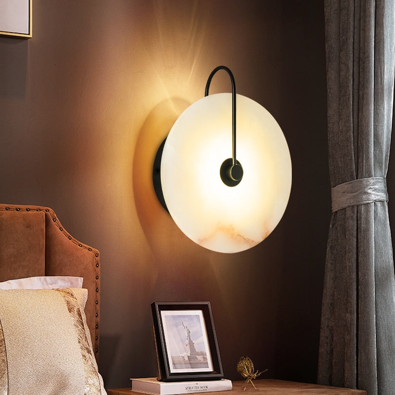 Ronde wandlamp met natuursteen & energiezuinige led voor woonkamer, slaapkamer, hal | Thomler